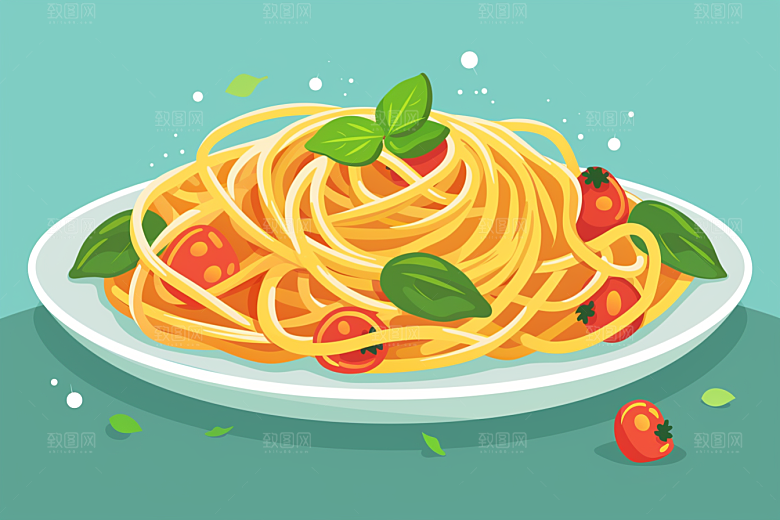 意大利面清新美食插画