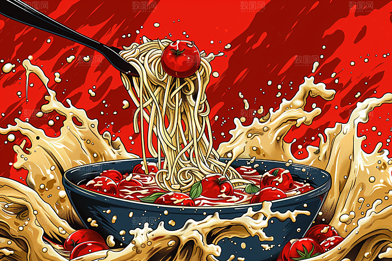 意大利面高清西餐插画