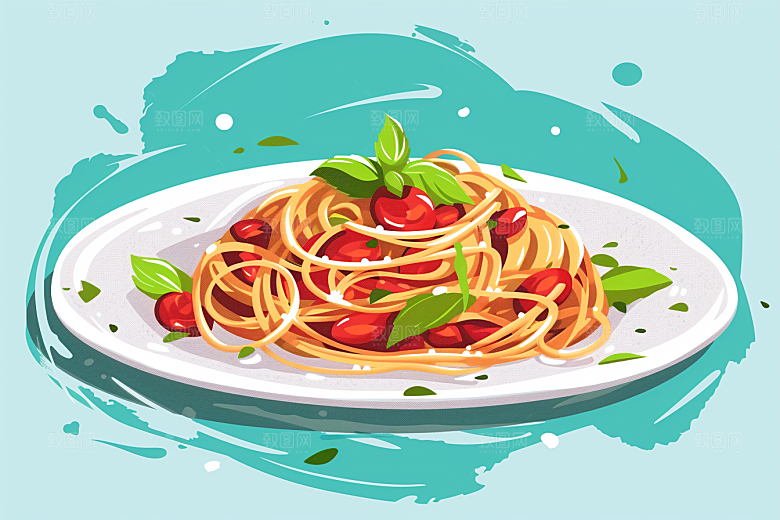 意大利面肉酱面艺术感插画