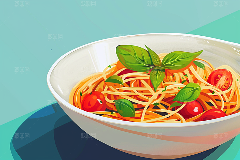 意大利面艺术感肉酱面插画