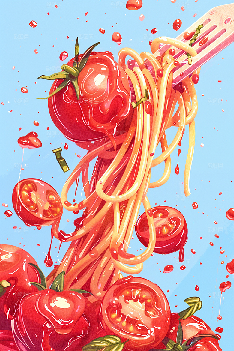 意大利面面条清新插画