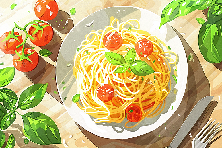 意大利面彩色美食插画