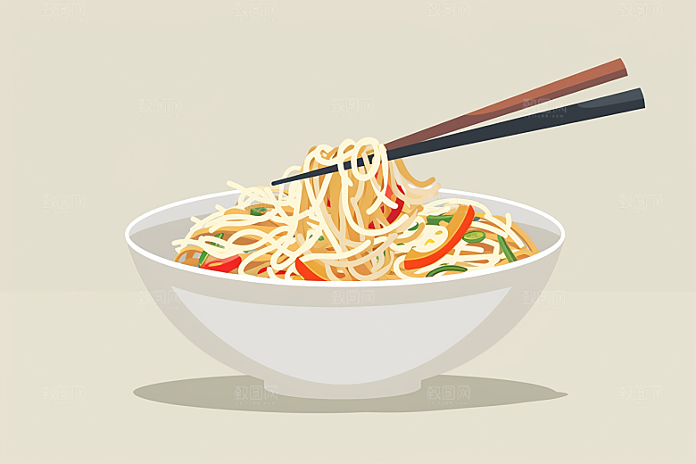 意大利面手绘彩色插画