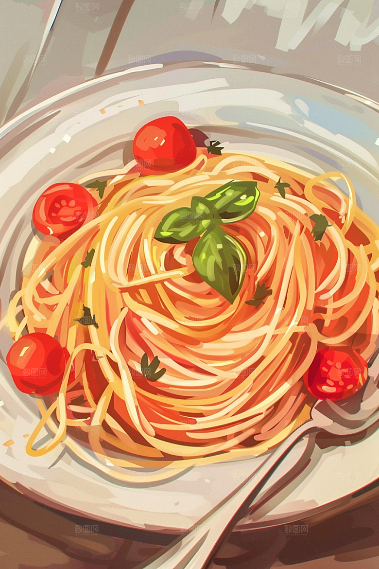 意大利面艺术感彩色插画