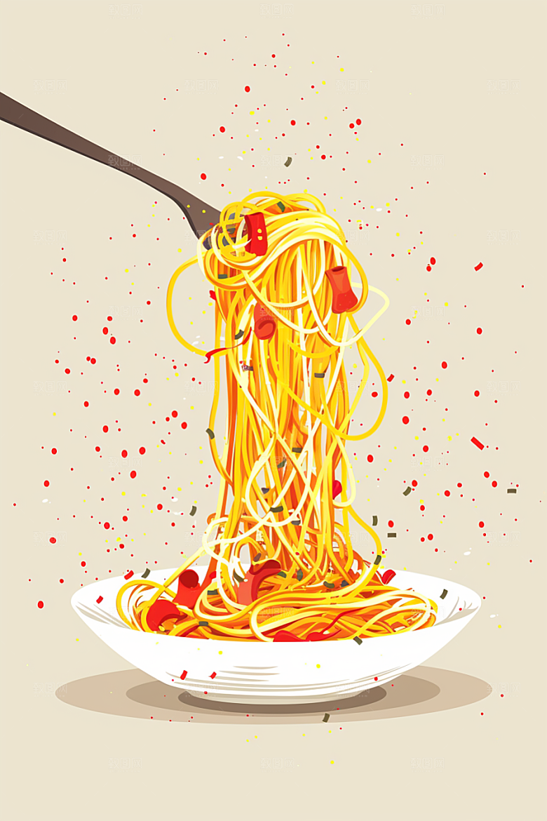意大利面美食面条插画