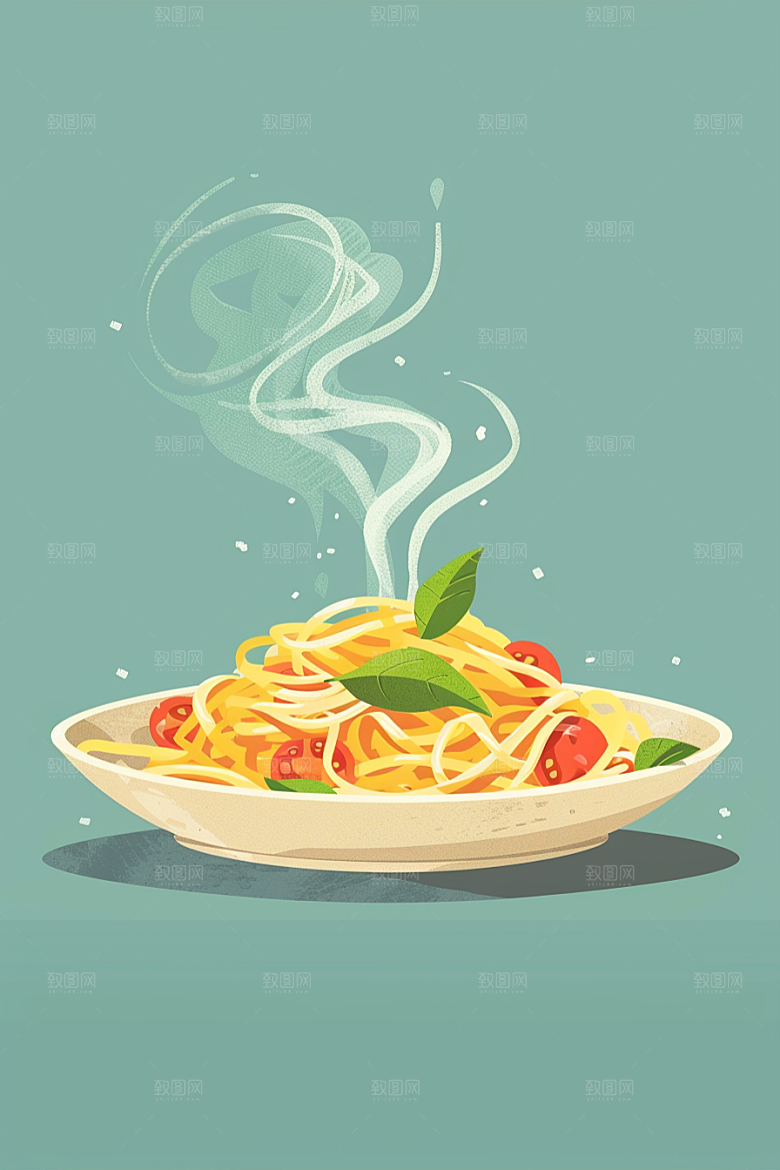 意大利面肉酱面卡通插画