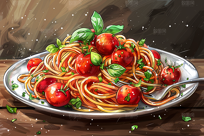 意大利面面食彩色插画