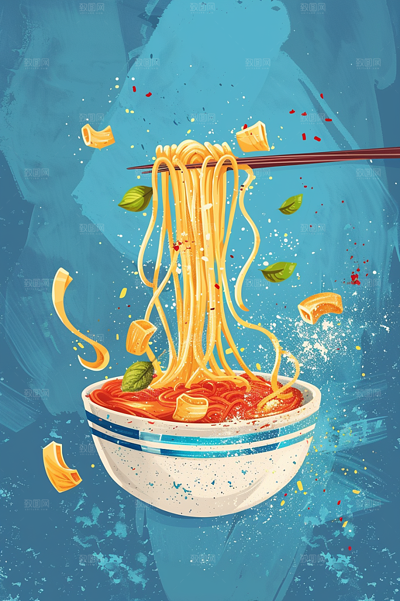 意大利面卡通面食插画