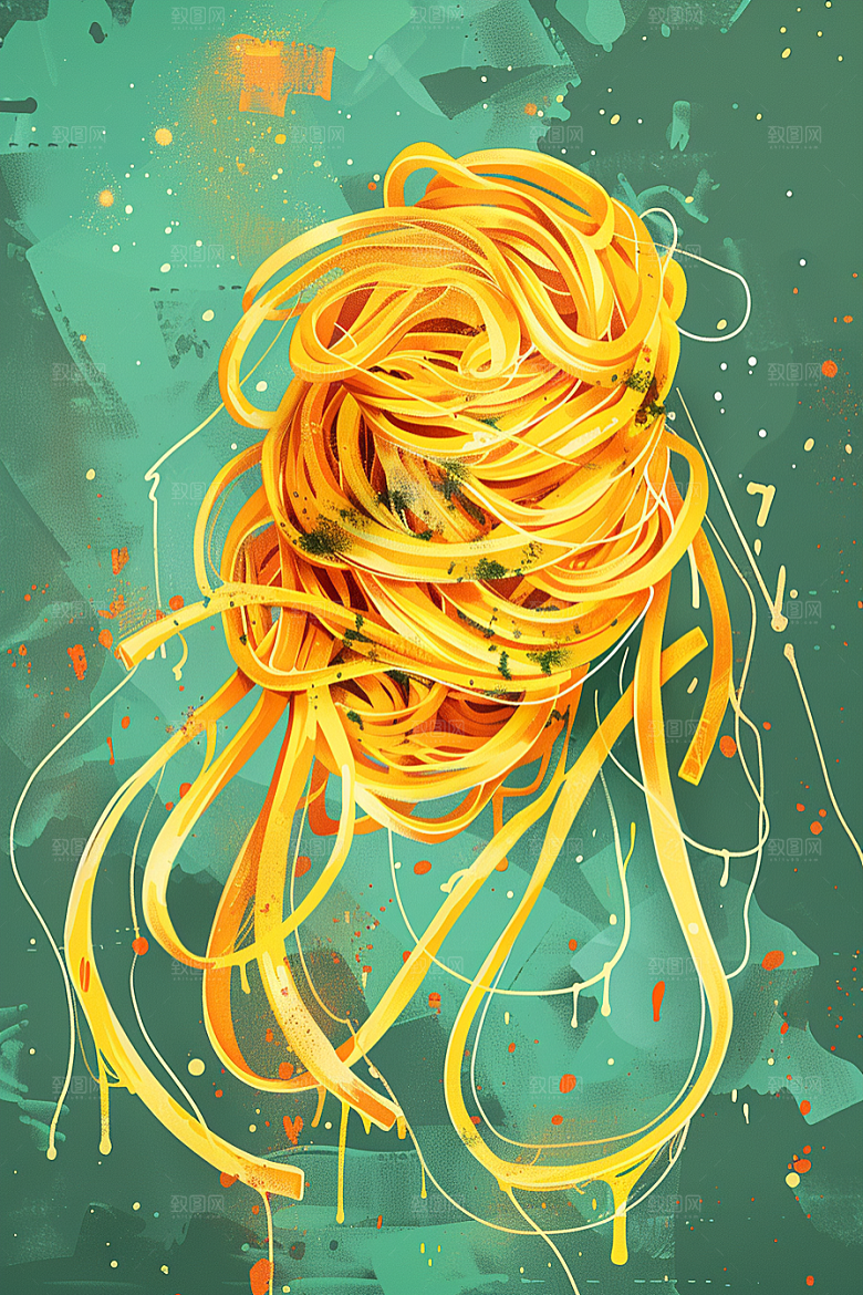 意大利面彩色面条插画
