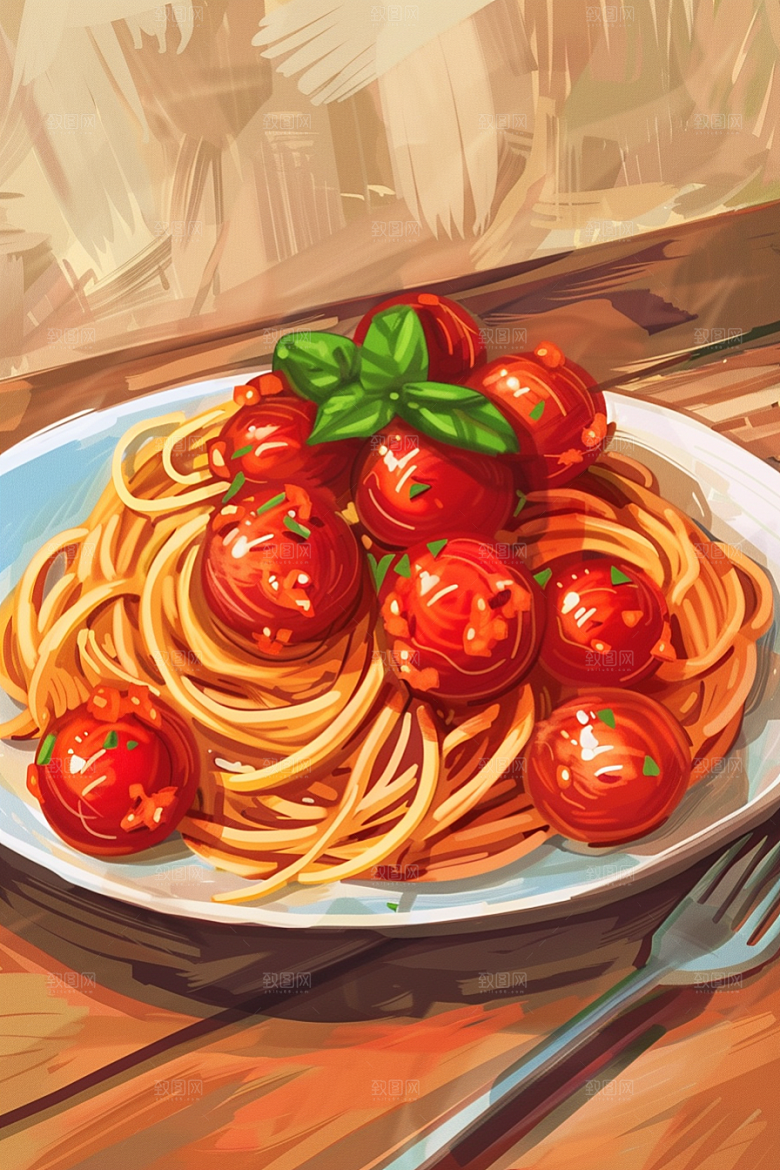 意大利面面条艺术感插画