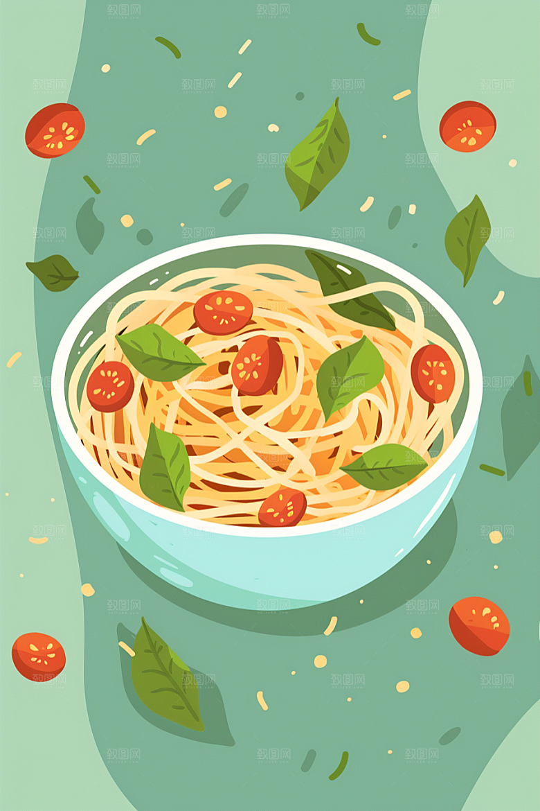 意大利面肉酱面手绘插画