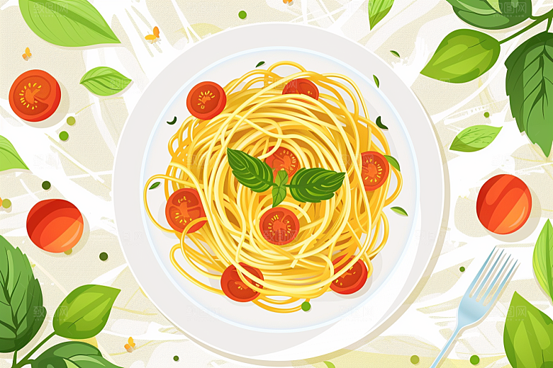 意大利面美食手绘插画