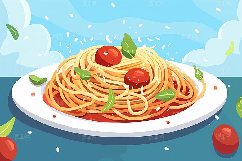 意大利面彩色美食插画