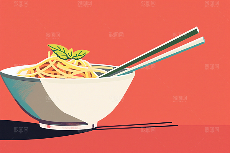 意大利面绘本风彩色插画