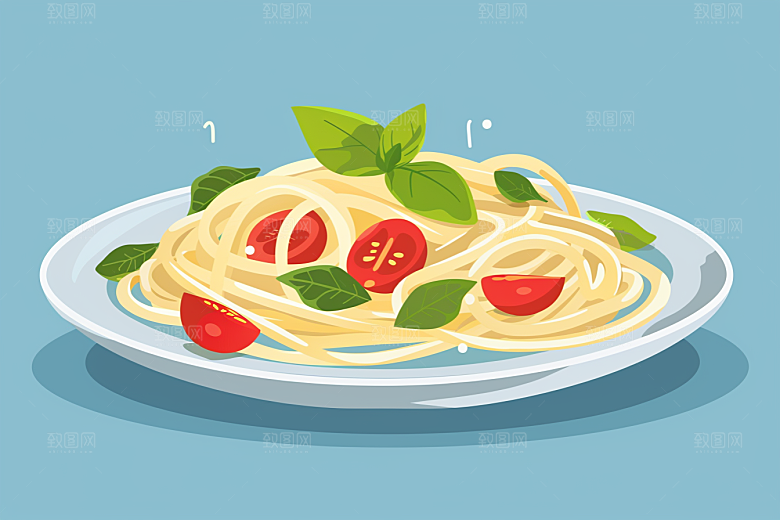 意大利面彩色手绘插画