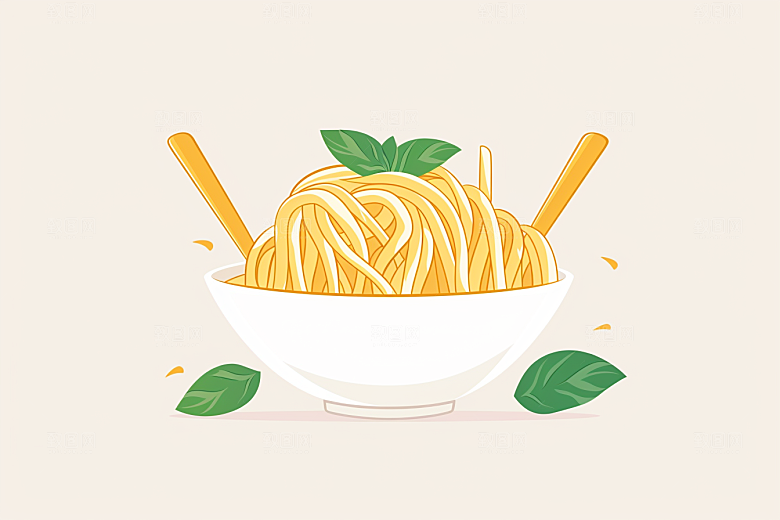 意大利面手绘美食插画