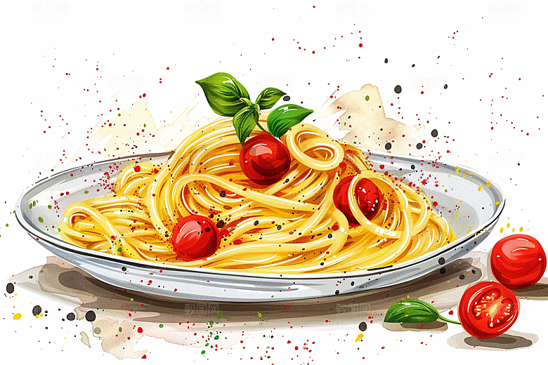 意大利面美食卡通插画