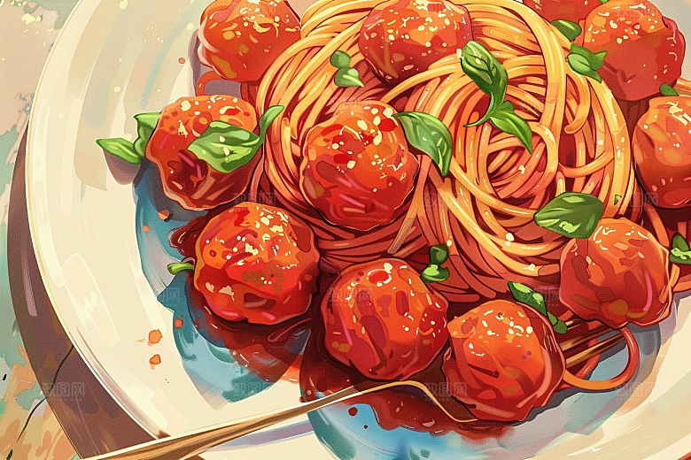 意大利面西餐清新插画