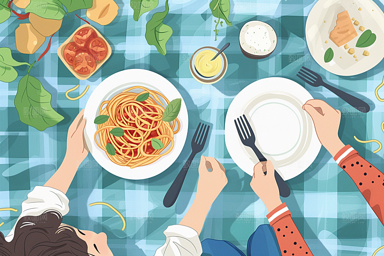 意大利面美食彩色插画