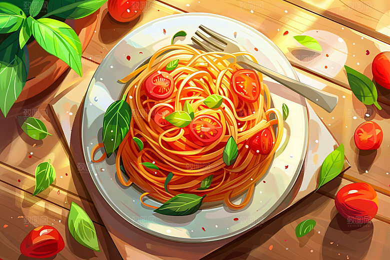 意大利面手绘高清插画