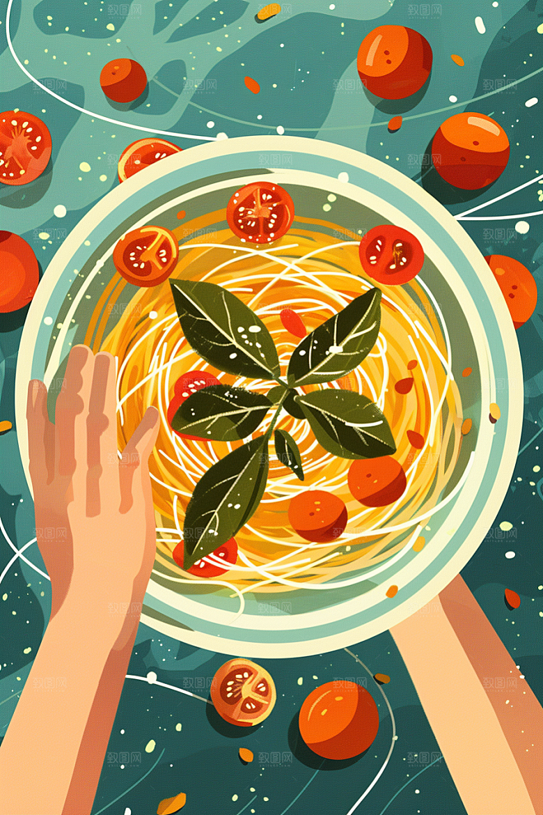 意大利面西餐高清插画