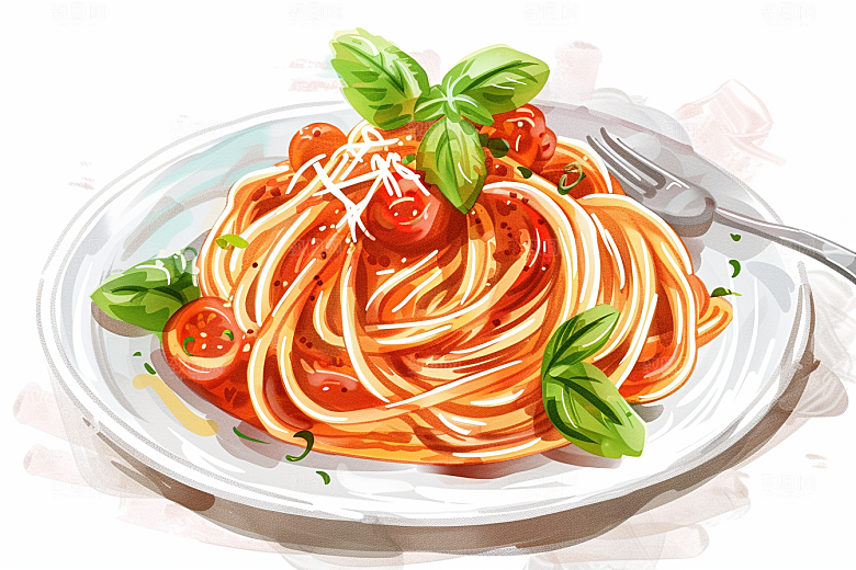 意大利面清新美食插画