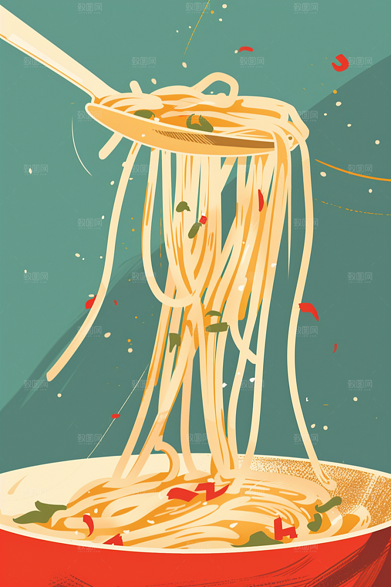 意大利面面条肉酱面插画