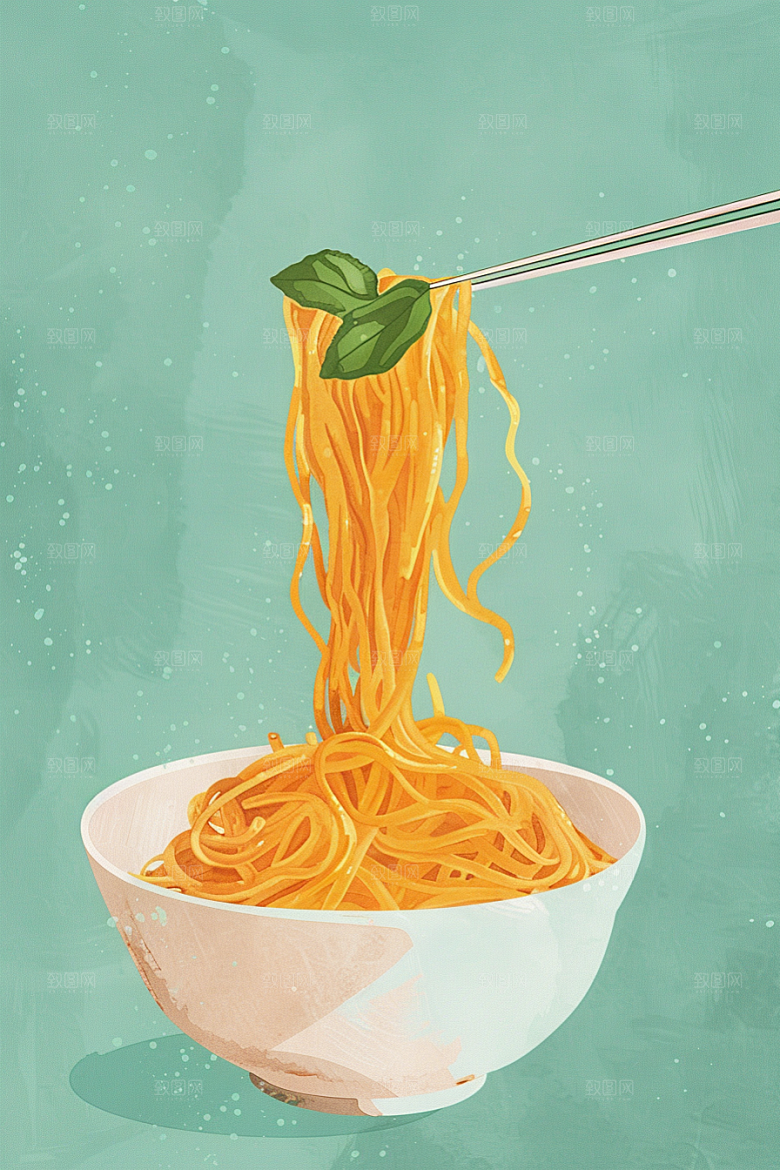意大利面面条艺术感插画