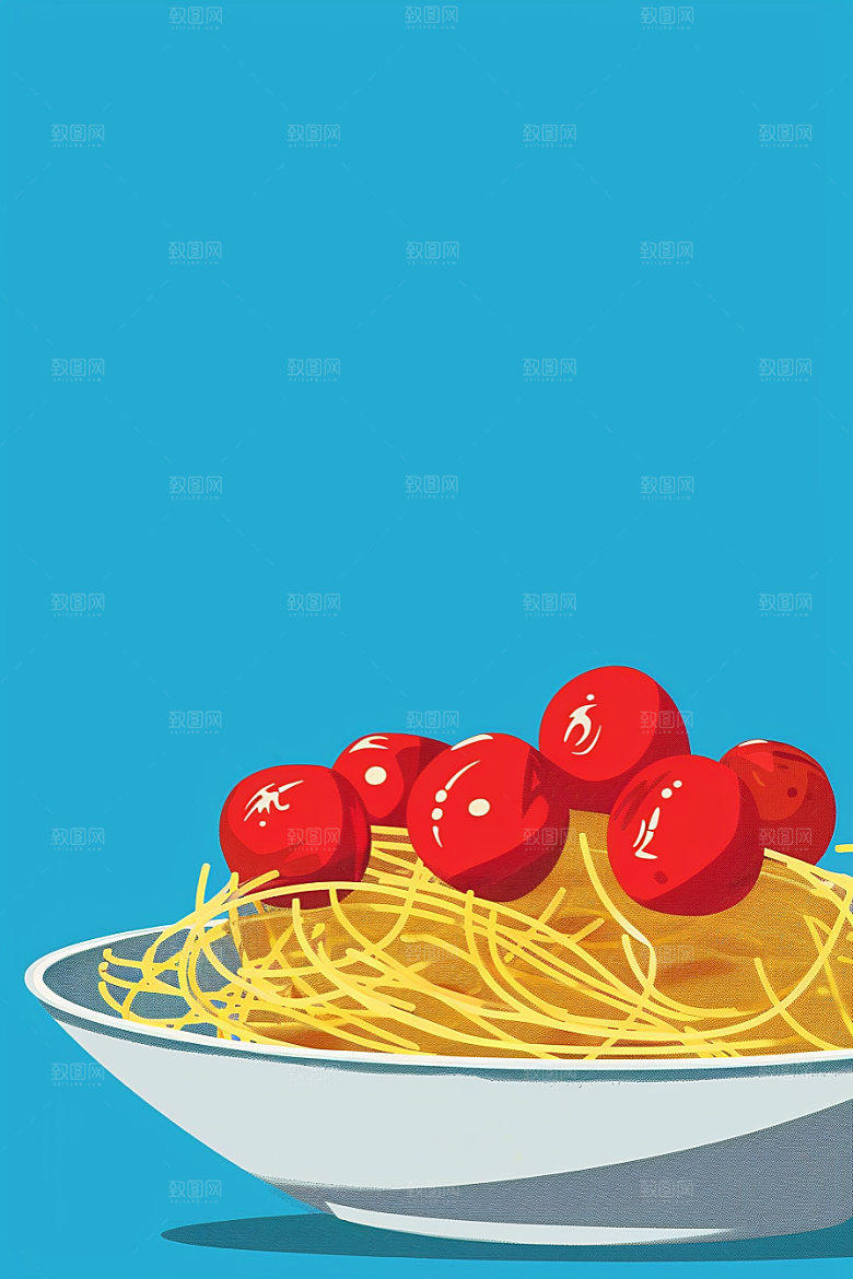 意大利面美食艺术感插画