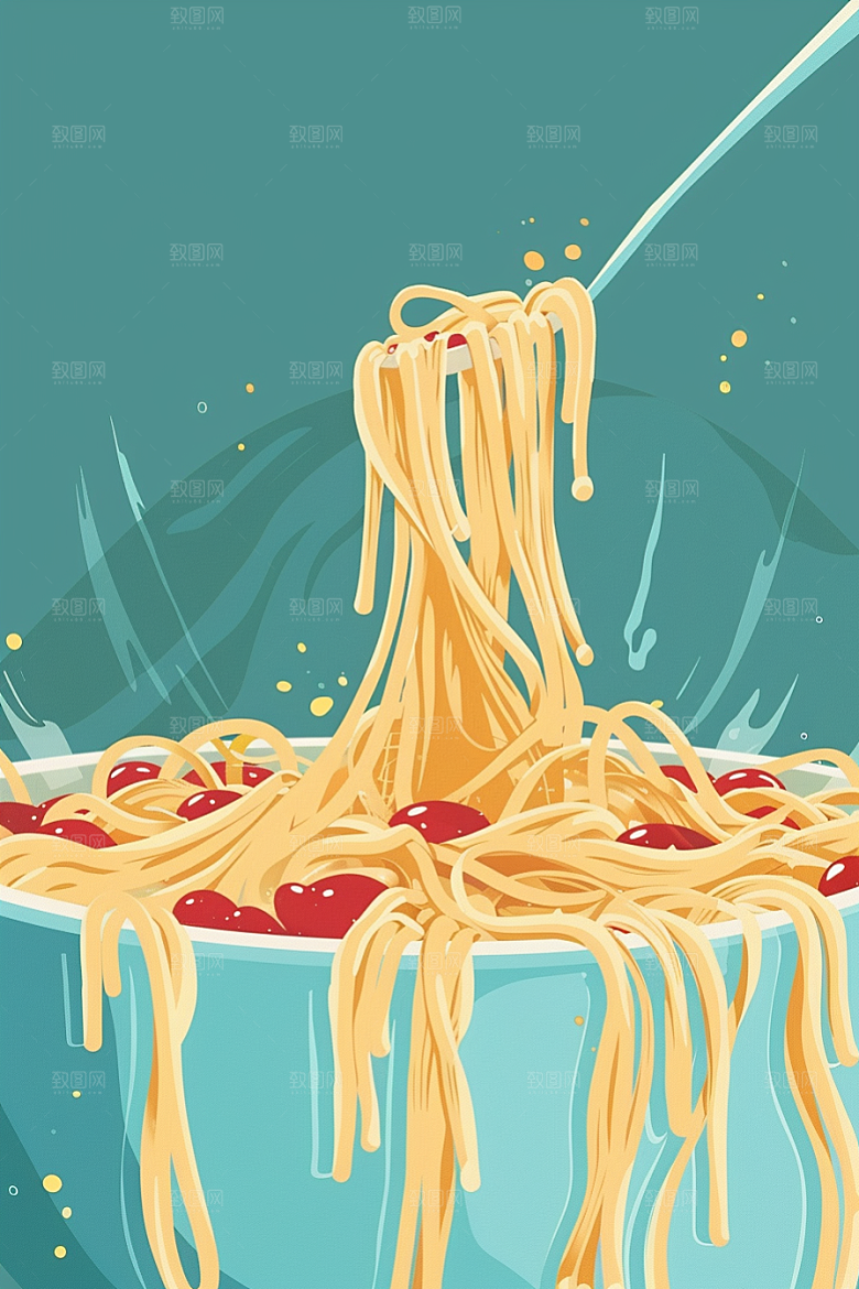 意大利面肉酱面清新插画
