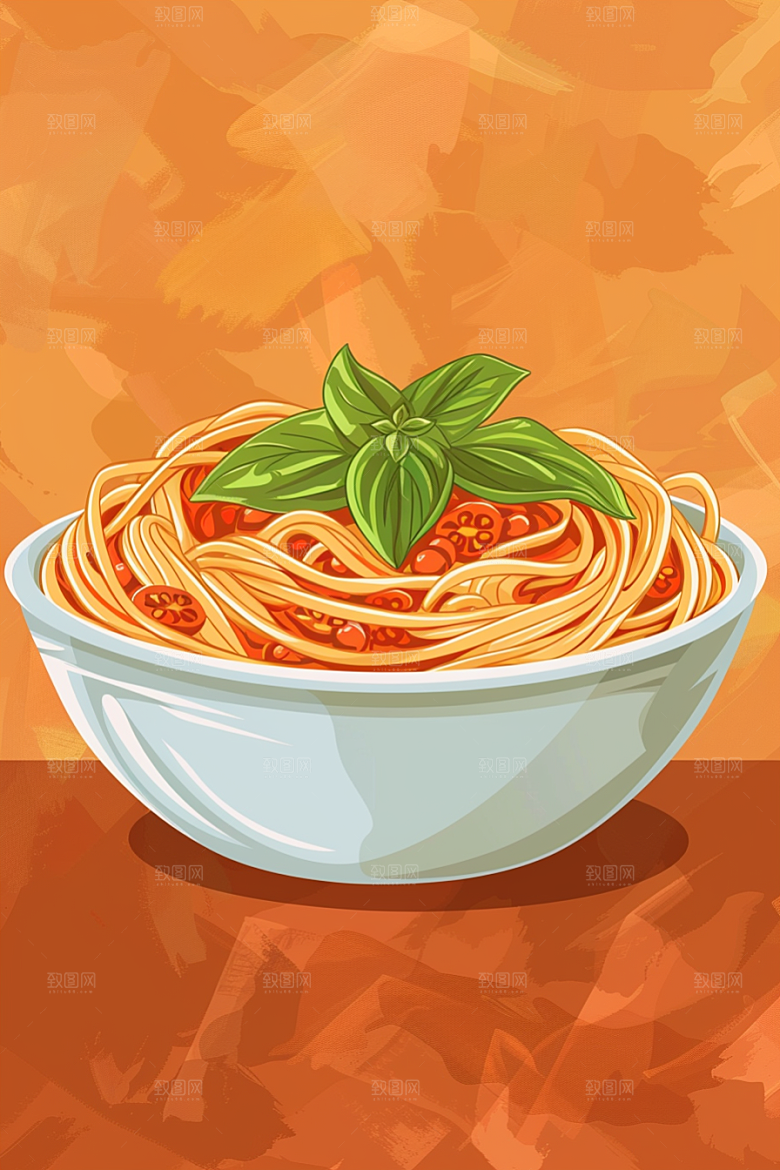 意大利面卡通绘本风插画
