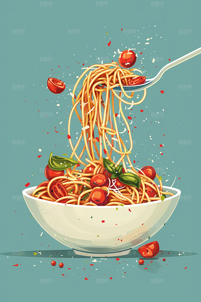 意大利面卡通西餐插画