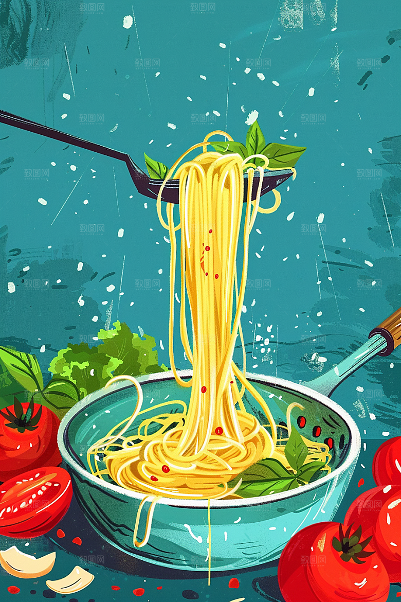 意大利面卡通美食插画