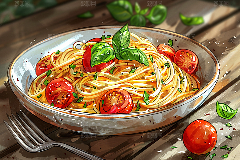 意大利面美食艺术感插画