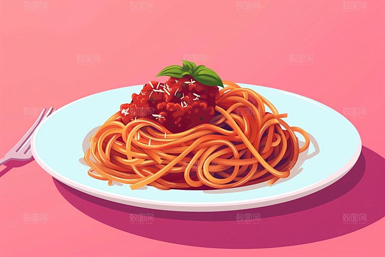 意大利面手绘清新插画