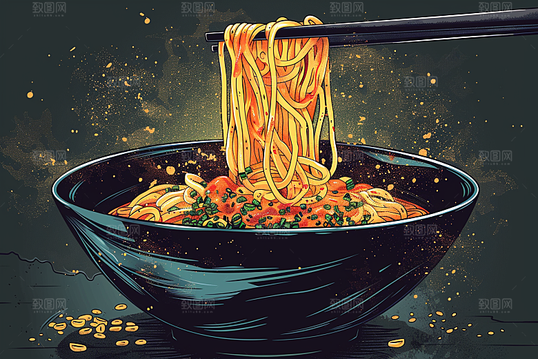 意大利面手绘肉酱面插画