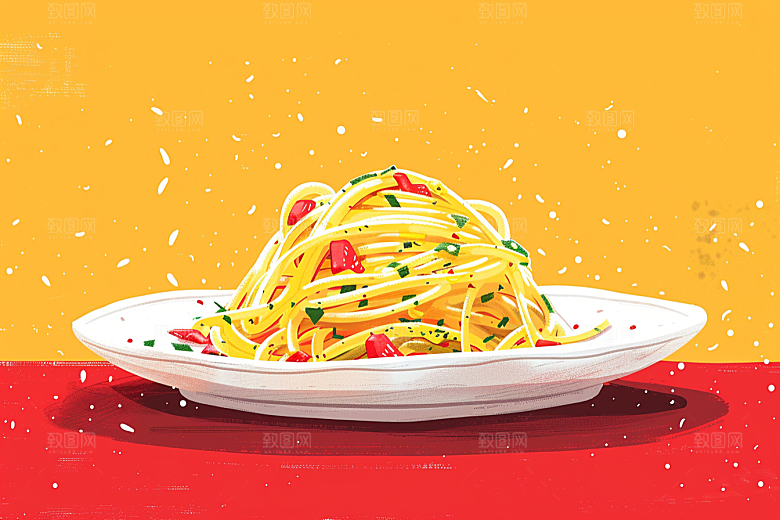 意大利面美食清新插画