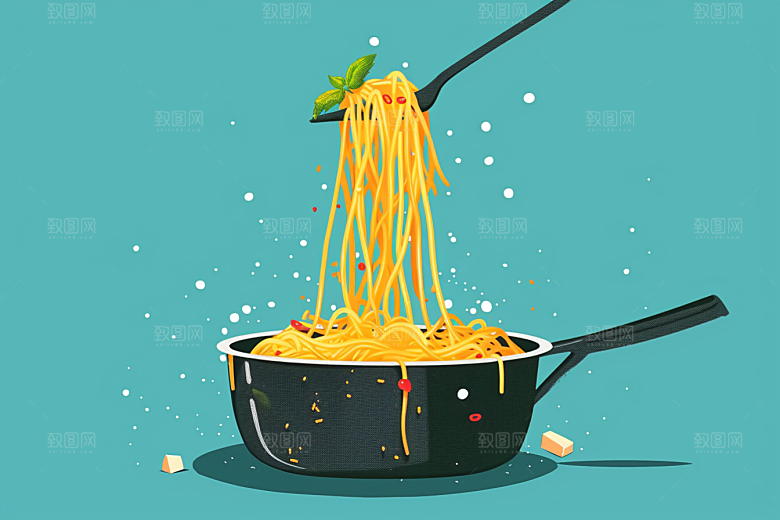 意大利面绘本风高清插画