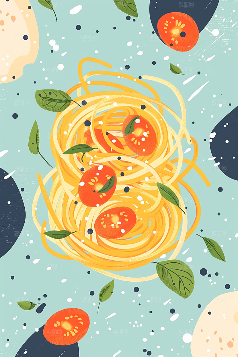 意大利面清新面食插画