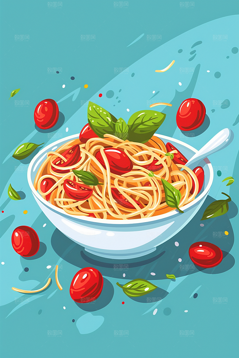 意大利面手绘清新插画