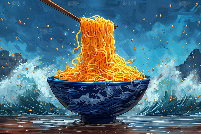 意大利面艺术感面食插画