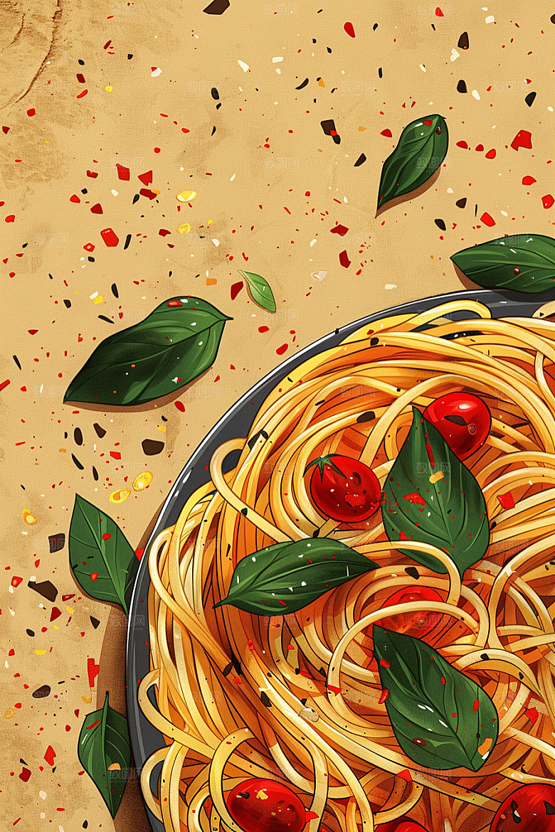 意大利面美食手绘插画
