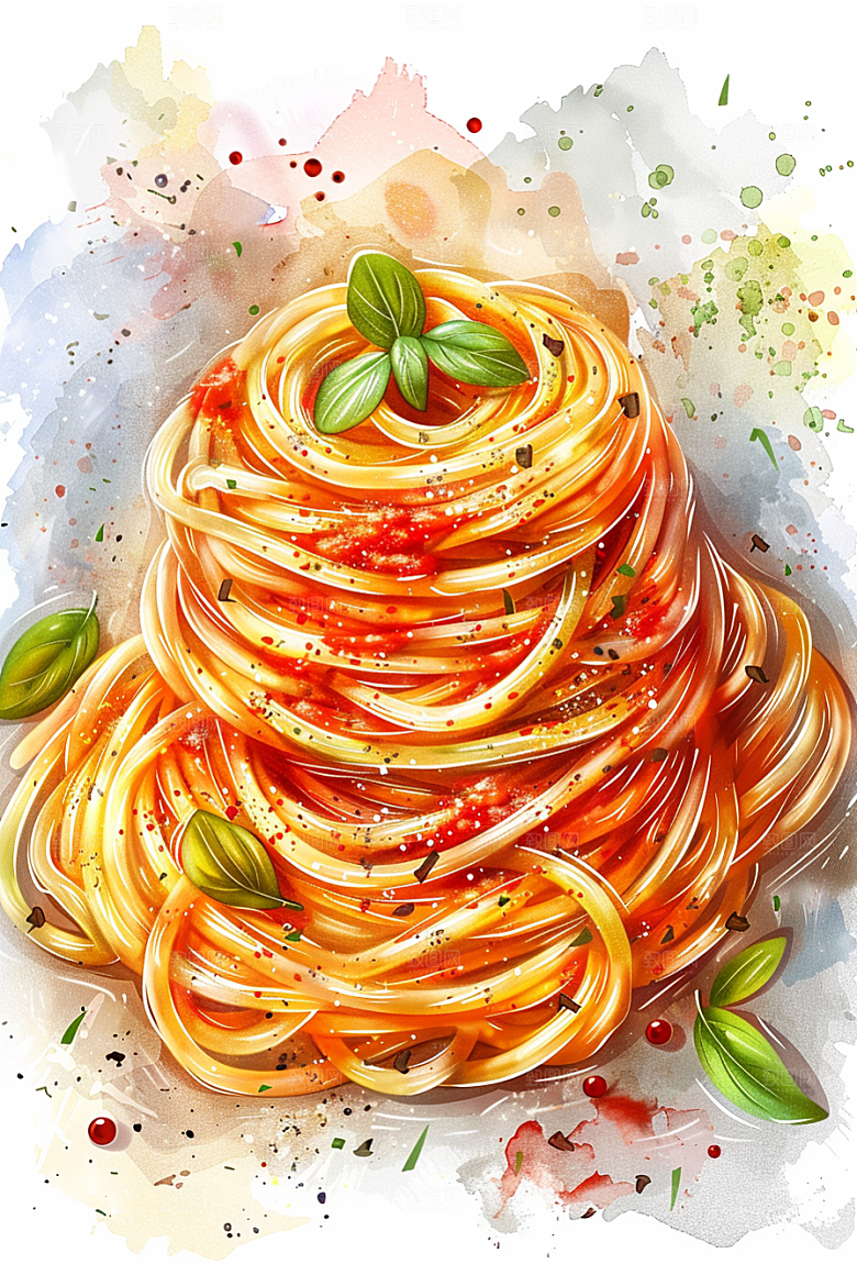 意大利面艺术感手绘插画