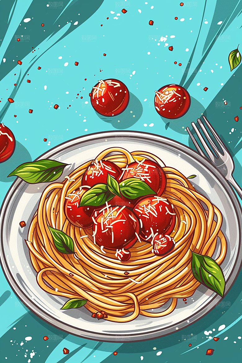 意大利面艺术感绘本风插画