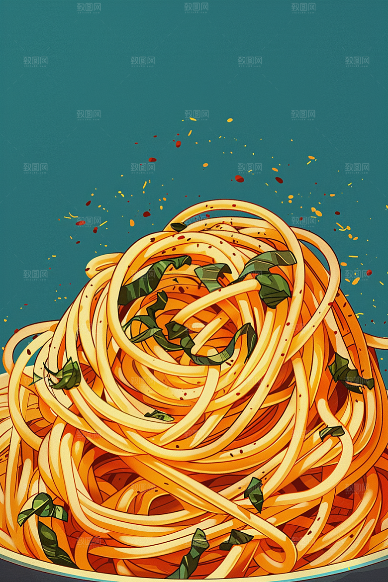 意大利面肉酱面清新插画