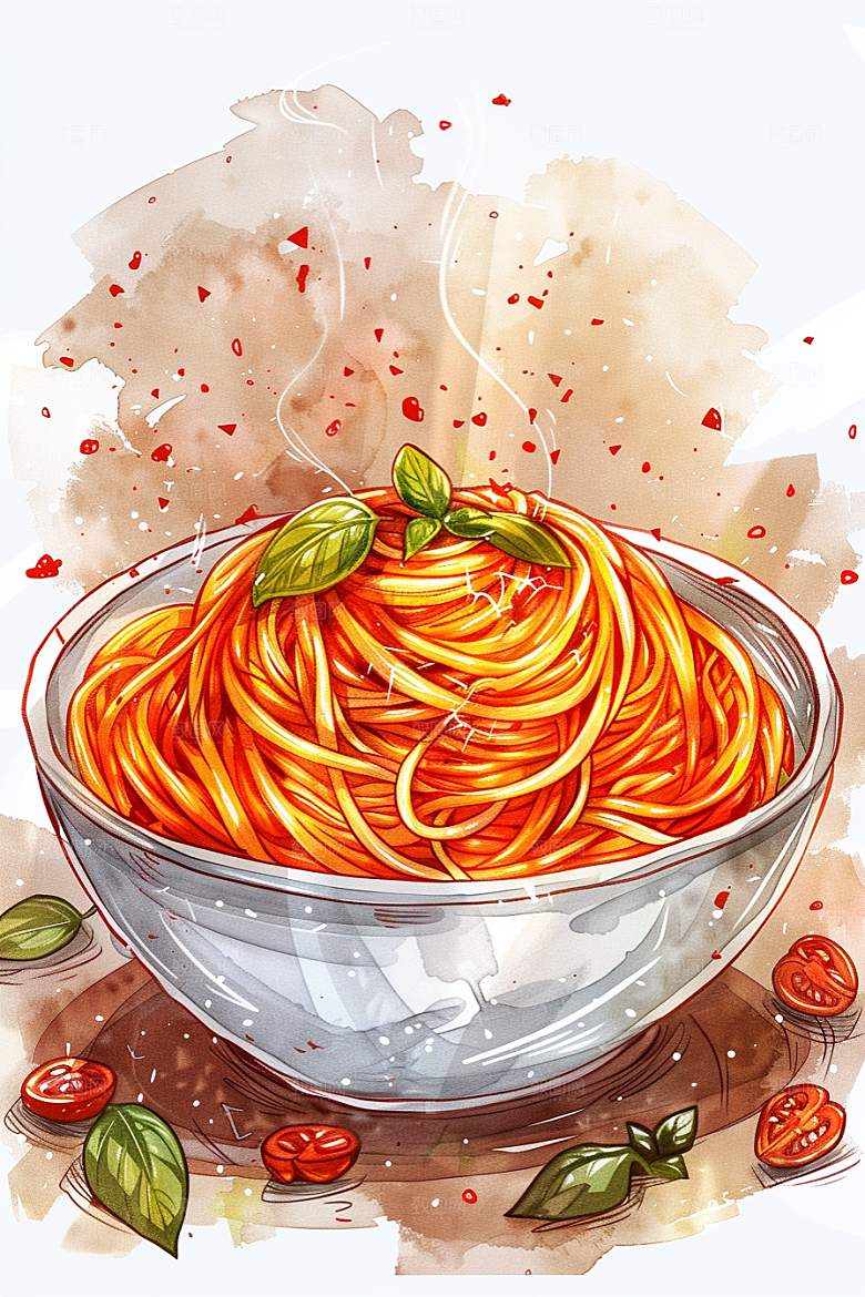 意大利面手绘高清插画