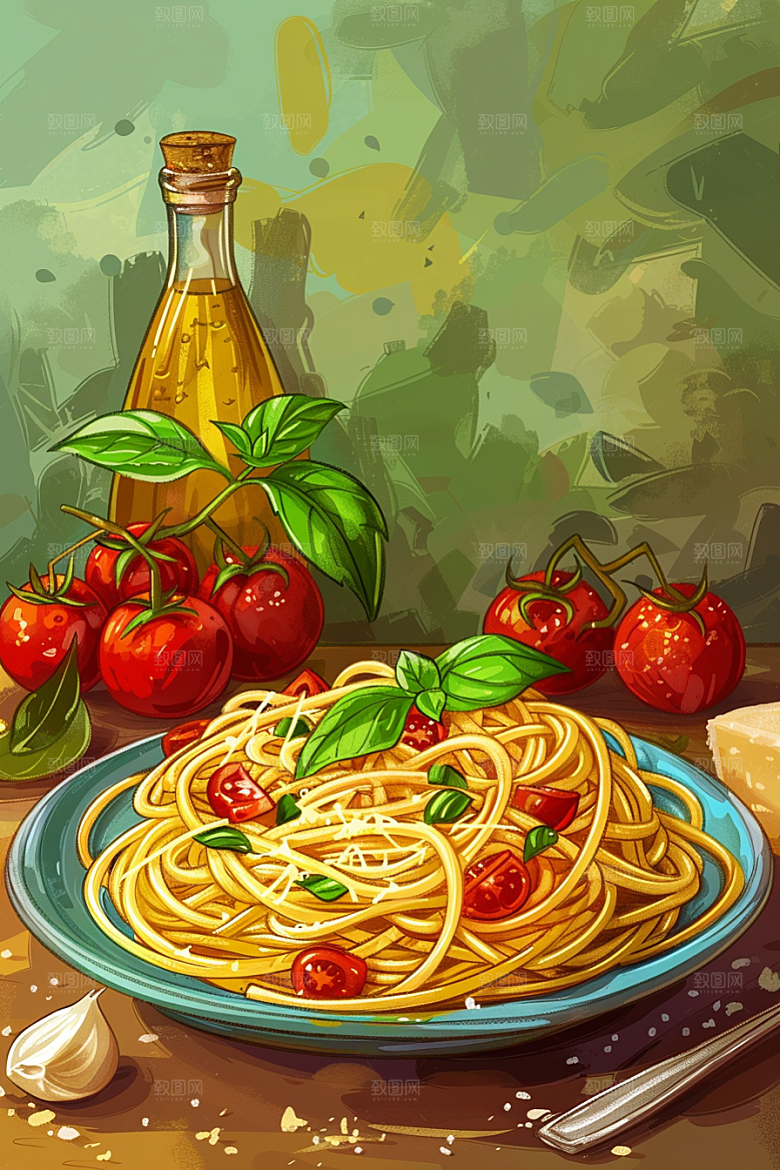 意大利面面条美食插画