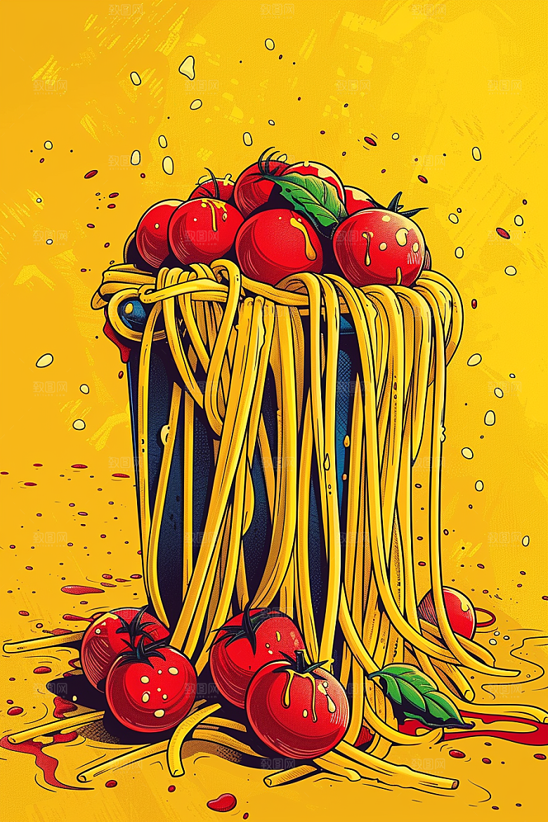 意大利面手绘卡通插画