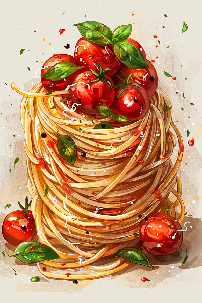 意大利面肉酱面艺术感插画