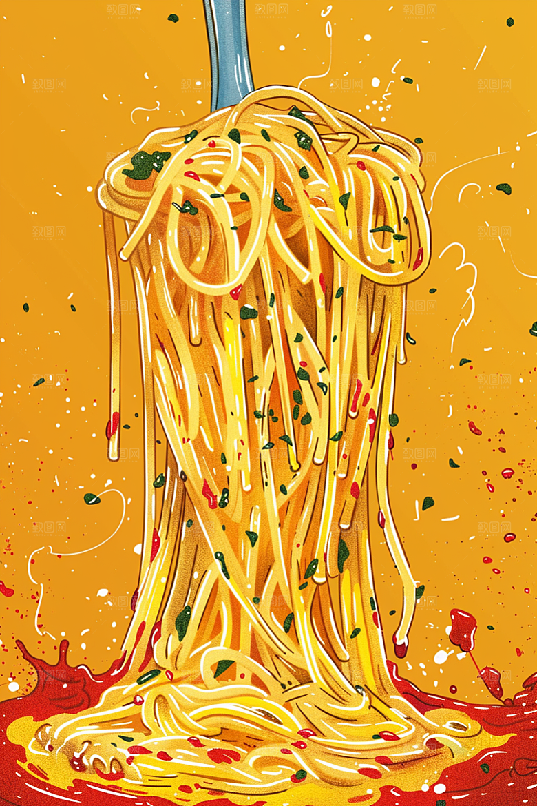 意大利面艺术感面食插画